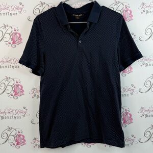 Michael Kors t-shirt, collared dark blue gold half button down Navy Polo Shirt